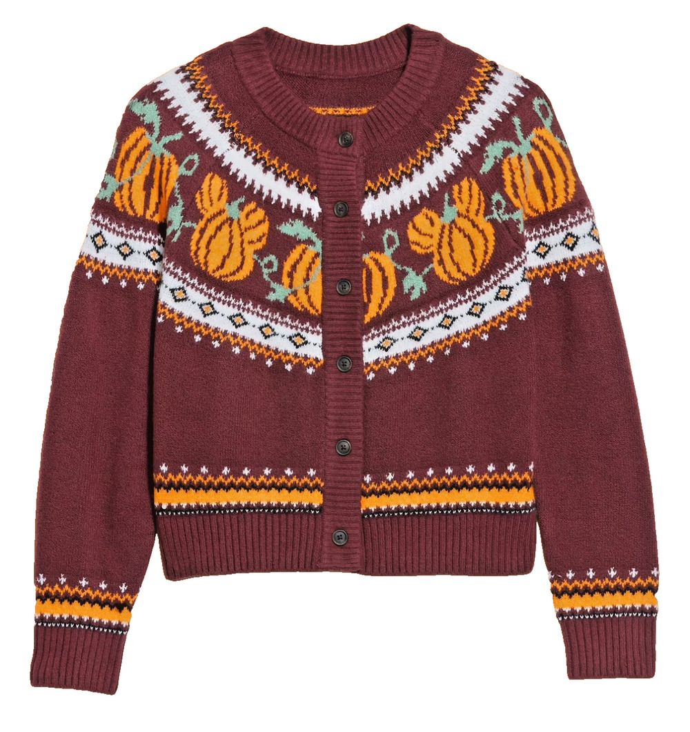 Old Navy x Disney Mickey Pumpkin Cardigan Womens MEDIUM Fair Isle Autumn New NWT